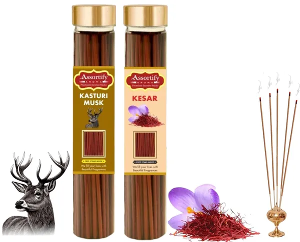 Kasturi_Musk_+_Kesar_Incense_Stic_Pack_Of_Two_2X100Gm_Jar_Packagingless_Smoke
