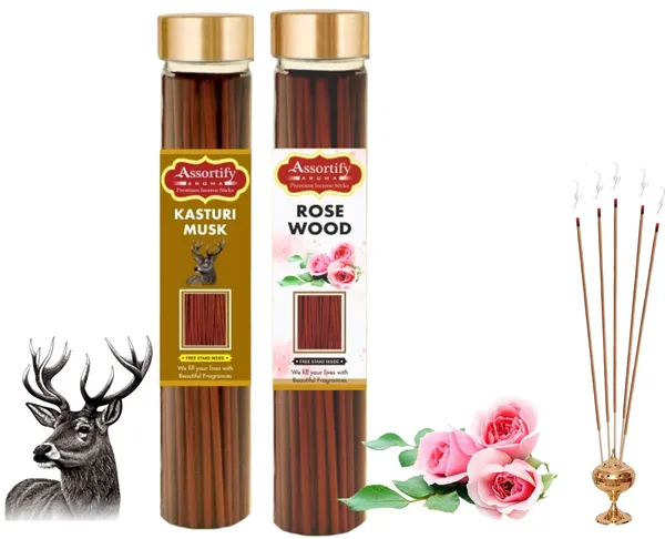 Kasturi_Musk_+Rose_Wood_Incense_Stick_Jar_Pack_Of_Two_2X100Gm_Jar_Packagingless_Smoke