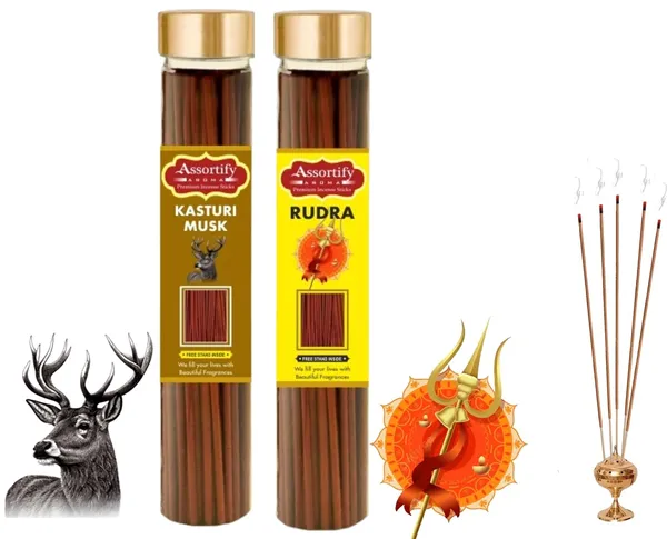 Assortifykasturi_Musk_+Rudra_Incense_Stick_Jar_Pack_Of_Two_2X100Gm_Jar_Packagingless_Smoke