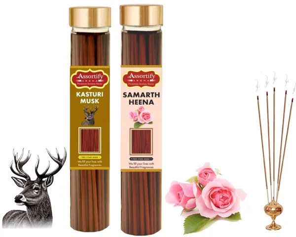 Kasturi_Musk_+Samarth_Heena_Incense_Stick_Jar_Pack_Of_Two_2X100Gm_Jar_Packagingless_Smoke