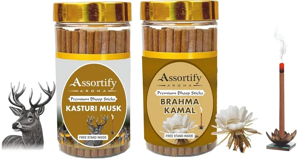 Kasturi_Musk_+_Brama_Kamal_Dhoop_Sticks_Boxbambolesspack_Of_Two_2X100Gm_Jar_Packagingless_Smoke
