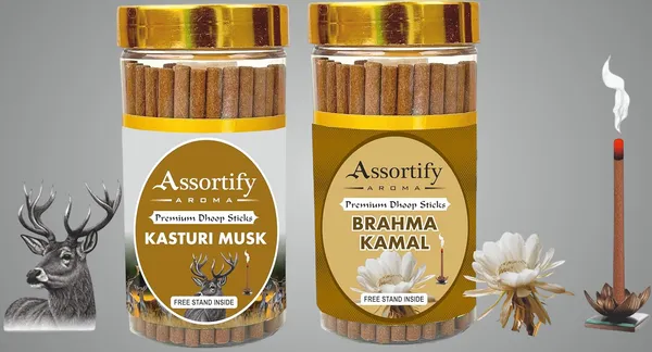 Kasturi_Musk_+_Brama_Kamal_Dhoop_Sticks_Boxbambolesspack_Of_Two_2X100Gm_Jar_Packagingless_Smoke