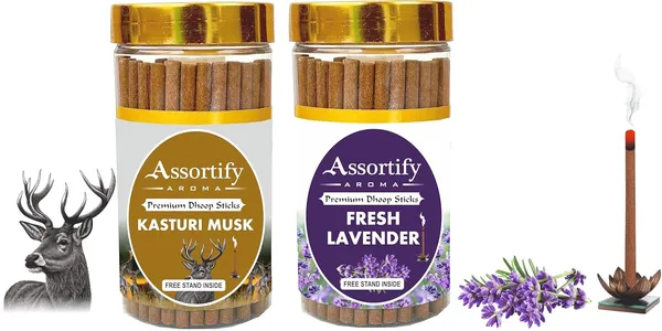 Kasturi_Musk_+_Fresh_Lavender_Dhoop_Sticks_Boxbambolesspack_Of_Two_2X100Gm_Jar_Packagingless_Smoke