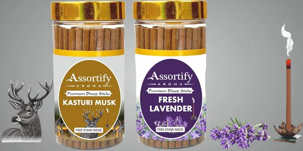 Kasturi_Musk_+_Fresh_Lavender_Dhoop_Sticks_Boxbambolesspack_Of_Two_2X100Gm_Jar_Packagingless_Smoke