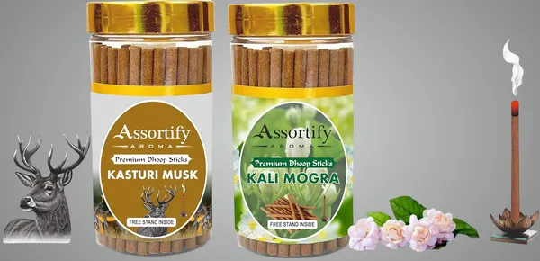 Kasturi_Musk_+_Kali_Mogra_Dhoop_Sticks_Boxbambolesspack_Of_Two_2X100Gm_Jar_Packagingless_Smoke