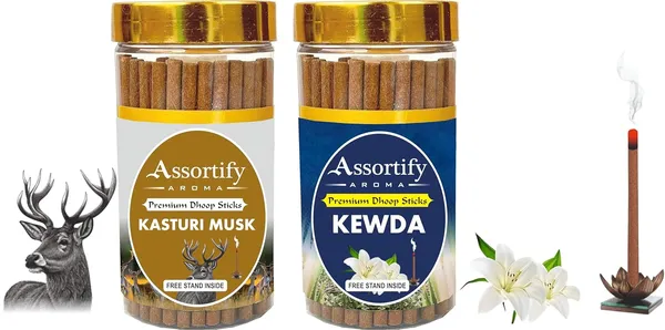 Combo_Of_Kasturi_Musk_+Kevda_Dhoop_Sticks_Boxbambolesspack_Of_Two_2X100Gm_Jar_Packagingless_Smoke