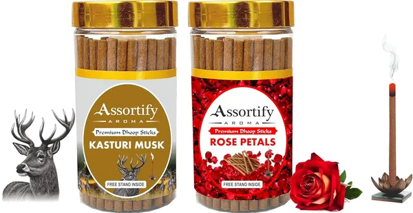 Kasturi_Musk_+_Rose_Petals_Dhoop_Sticks_Boxbambolesspack_Of_Two_2X100Gm_Jar_Packagingless_Smoke