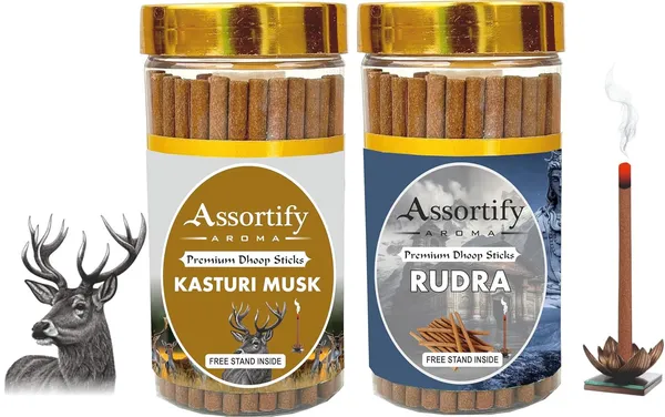 Assortifykasturi_Musk_+Rudra_Dhoop_Sticks_Boxbambolesspack_Of_Two_2X100Gm_Jar_Packagingless_Smoke