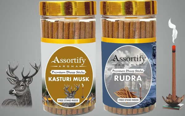 Assortifykasturi_Musk_+Rudra_Dhoop_Sticks_Boxbambolesspack_Of_Two_2X100Gm_Jar_Packagingless_Smoke