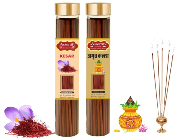 Kesar_+_Amrat_Kalash_Incense_Stick_Jar_Pack_Of_Two_2X100Gm_Jar_Packagingless_Smoke