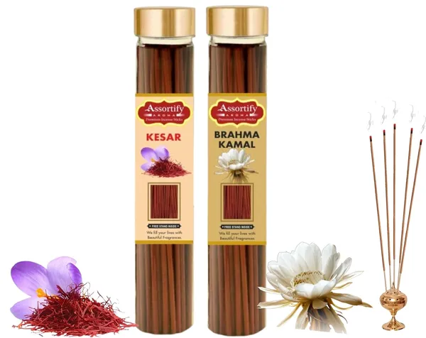 Kesar_+_Brama_Kamal_Incense_Stick_Jar_Pack_Of_Two_2X100Gm_Jar_Packagingless_Smoke