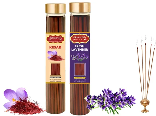 Kesar_+_Fresh_Lavender_Incense_Stick_Jar_Pack_Of_Two_2X100Gm_Jar_Packagingless_Smoke