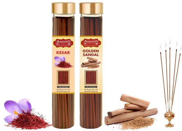 Kesar_+_Golden_Sandal_Incense_Stick_Jar_Pack_Of_Two_2X100Gm_Jar_Packagingless_Smoke