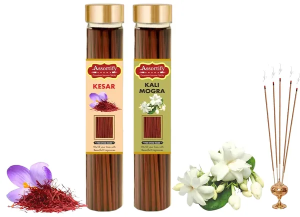 Kesar_+_Kali_Mogra_Incense_Stick_Jar_Pack_Of_Two_2X100Gm_Jar_Packagingless_Smoke