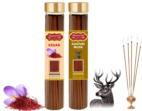Kesar_+Kasturi_Musk_Incense_Stick_Jar_Pack_Of_Two_2X100Gm_Jar_Packagingless_Smoke