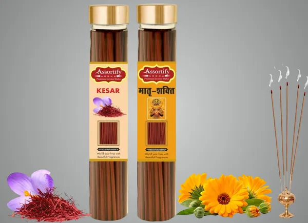 Combo_Of_Kesar_+_Maatra_Shakti_Incense_Stick_Jarbambolesspack_Of_Two_2X100Gm_Jar_Packagingless_Smoke