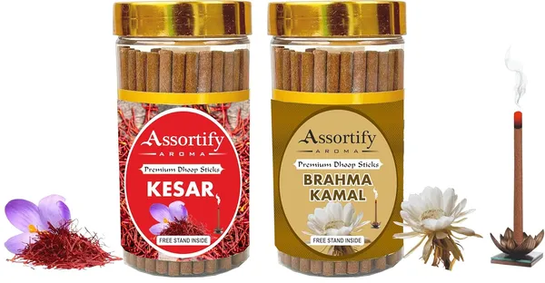 Kesar_+_Brama_Kamal_Dhoop_Sticks_Boxbambolesspack_Of_Two_2X100Gm_Jar_Packagingless_Smoke