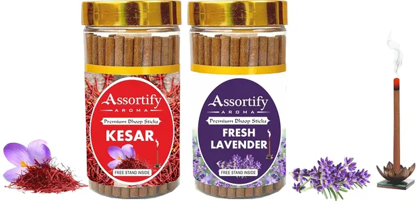 Kesar_+_Fresh_Lavender_Dhoop_Sticks_Boxbambolesspack_Of_Two_2X100Gm_Jar_Packagingless_Smoke