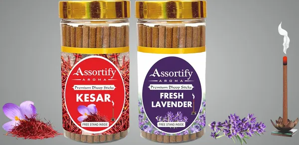 Kesar_+_Fresh_Lavender_Dhoop_Sticks_Boxbambolesspack_Of_Two_2X100Gm_Jar_Packagingless_Smoke