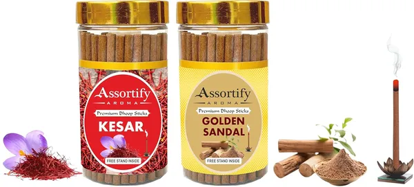 Combo_Of_Kesar_+_Golden_Sandal_Dhoop_Sticks_Boxbambolesspack_Of_Two_2X100Gm_Jar_Packagingless_Smoke