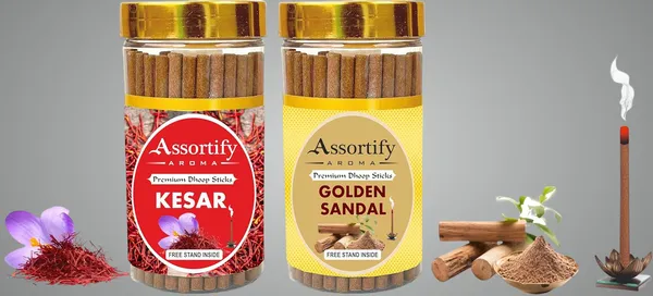 Combo_Of_Kesar_+_Golden_Sandal_Dhoop_Sticks_Boxbambolesspack_Of_Two_2X100Gm_Jar_Packagingless_Smoke