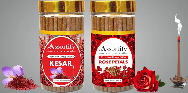 Kesar_+_Rose_Petals_Dhoop_Sticks_Boxbambolesspack_Of_Two_2X100Gm_Jar_Packagingless_Smoke