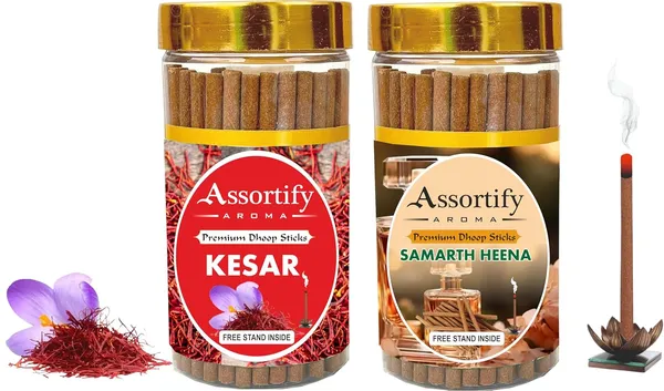 Kesar_+Samarth_Heena_Dhoop_Sticks_Boxbambolesspack_Of_Two_2X100Gm_Jar_Packagingless_Smoke