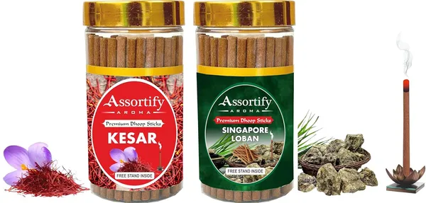 Combo_Of_Kesar_+Singapore_Lobans_Dhoop_Sticks_Boxbambolesspack_Of_Two_2X100Gm_Jar_Packagingless_Smoke
