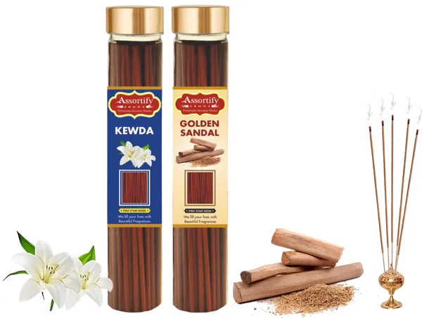Kevda_+_Golden_Sandal_Incense_Stick_Jar_Pack_Of_Two_2X100Gm_Jar_Packagingless_Smoke