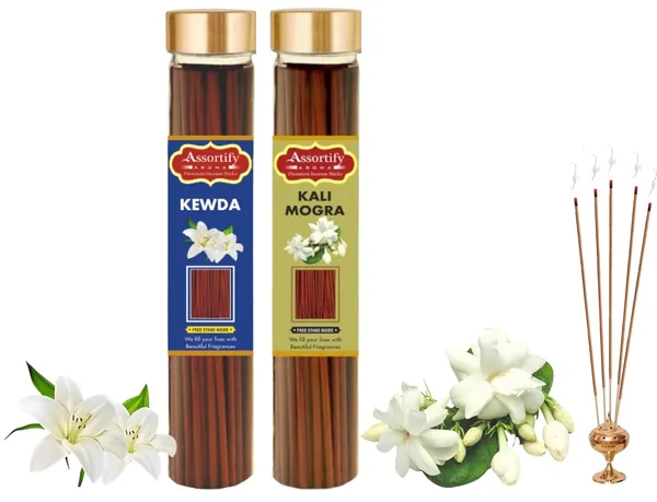Kevda_+_Kali_Mogra_Incense_Stick_Jar_Pack_Of_Two_2X100Gm_Jar_Packagingless_Smoke