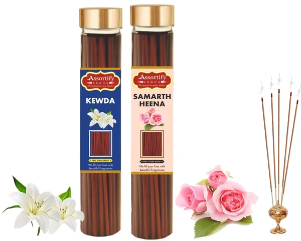 Kevda_+Samarth_Heena_Incense_Stick_Jar_Pack_Of_Two_2X100Gm_Jar_Packagingless_Smoke