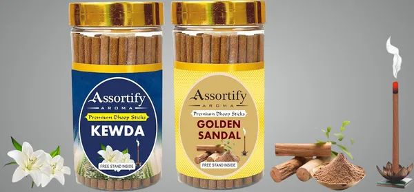 Combo_Of_Kevda_+_Golden_Sandal_Dhoop_Sticks_Boxbambolesspack_Of_Two_2X100Gm_Jar_Packagingless_Smoke