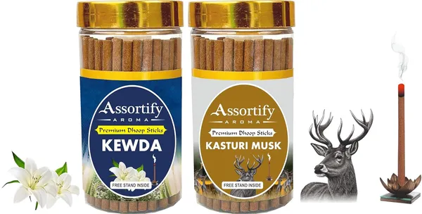 Kevda_+Kasturi_Musk_Dhoop_Sticks_Boxbambolesspack_Of_Two_2X100Gm_Jar_Packagingless_Smoke