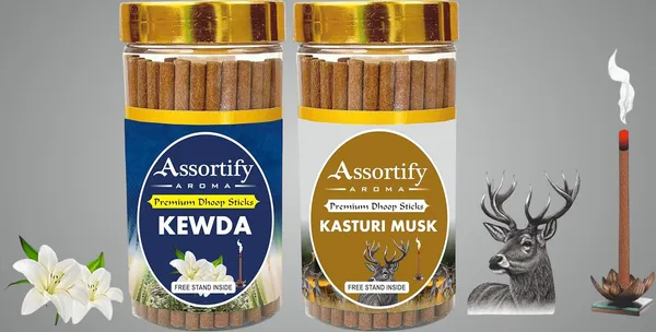 Kevda_+Kasturi_Musk_Dhoop_Sticks_Boxbambolesspack_Of_Two_2X100Gm_Jar_Packagingless_Smoke