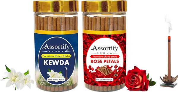 Kevda_+_Rose_Petals_Dhoop_Sticks_Boxbambolesspack_Of_Two_2X100Gm_Jar_Packagingless_Smoke