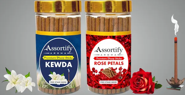 Kevda_+_Rose_Petals_Dhoop_Sticks_Boxbambolesspack_Of_Two_2X100Gm_Jar_Packagingless_Smoke