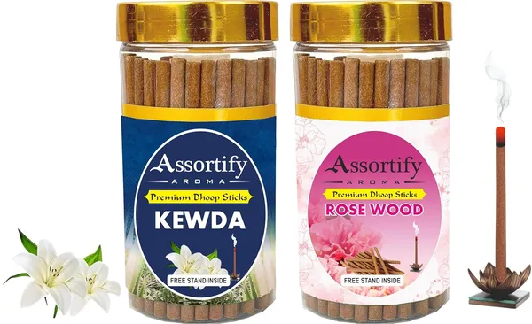 Kevda_+Rose_Wood_Hawan_Dhoop_Sticks_Boxbambolesspack_Of_Two_2X100Gm_Jar_Packagingless_Smoke