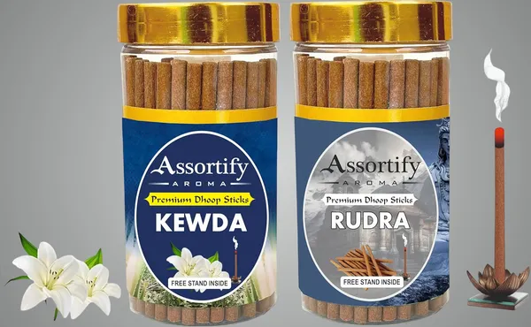 Kevda_+Rudra_Dhoop_Sticks_Boxbambolesspack_Of_Two_2X100Gm_Jar_Packagingless_Smoke
