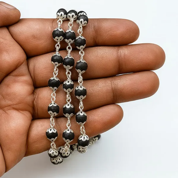 Original_Karungali_Wood_Mala,_54+1_Beads,_Silver_Plated_Caps,_Black_Spiritual_Mala
