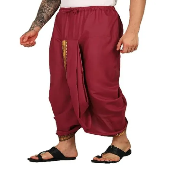 Pure_Cotton_Readymade_Dhoti_With_Pocket_Red_Colour_Free_Size