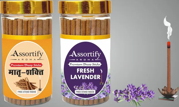 Combo_Of_Matra_Shakti_+_Fresh_Lavender_Dhoop_Sticks_Boxbambolesspack_Of_Two_2X100Gm_Jar_Packagingless_Smoke