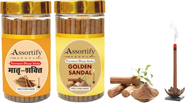 Matra_Shakti_+_Golden_Sandal_Dhoop_Sticks_Boxbambolesspack_Of_Two_2X100Gm_Jar_Packagingless_Smoke