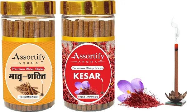 Combo_Of_Matra_Shakti_+_Kesar_Dhoop_Sticks_Boxbambolesspack_Of_Two_2X100Gm_Jar_Packagingless_Smoke