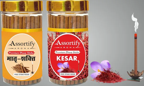 Combo_Of_Matra_Shakti_+_Kesar_Dhoop_Sticks_Boxbambolesspack_Of_Two_2X100Gm_Jar_Packagingless_Smoke