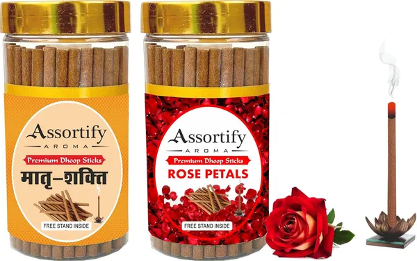 Combo_Of_Matra_Shakti_+_Rose_Petals_Dhoop_Sticks_Boxbambolesspack_Of_Two_2X100Gm_Jar_Packagingless_Smoke
