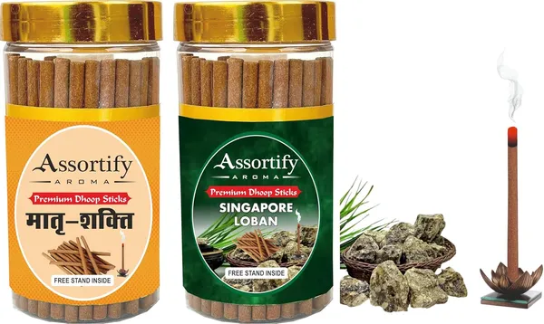 Combo_Of_Matra_Shakti+Singapore_Lobans_Dhoop_Sticks_Boxbambolesspack_Of_Two_2X100Gm_Jar_Packagingless_Smoke