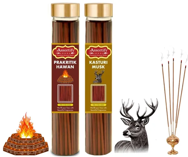 Prakritik_Hawan_+_Kasturi_Musk_Incense_Stick_Jar_Pack_Of_Two_2X100Gm_Jar_Packagingless_Smoke