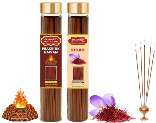 Prakritik_Hawan_+_Kesar_Incense_Stick_J_Pack_Of_Two_2X100Gm_Jar_Packagingless_Smoke