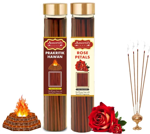 Prakritik_Hawan_+_Rose_Petals_Incense_Stick_Jar_Pack_Of_Two_2X100Gm_Jar_Packagingless_Smoke