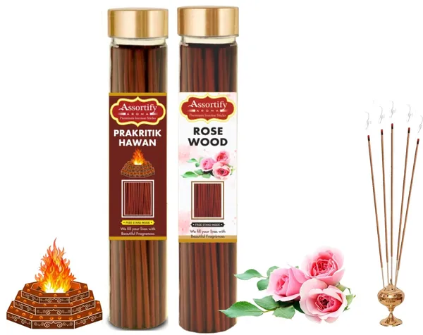 Prakritik_Hawan+Rose_Wood_Incense_Stick_Jar_Pack_Of_Two_2X100Gm_Jar_Packagingless_Smoke